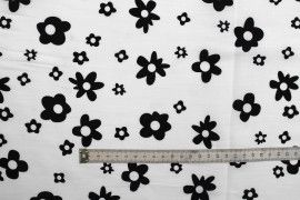 Tissu Popeline Coton Imprimé Fleur Gomi Noir -Au Mètre