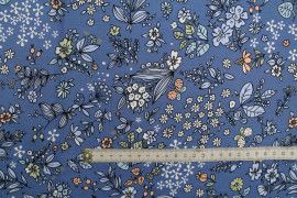Tissu Popeline Coton Imprimé Natural Bleu -Au Mètre