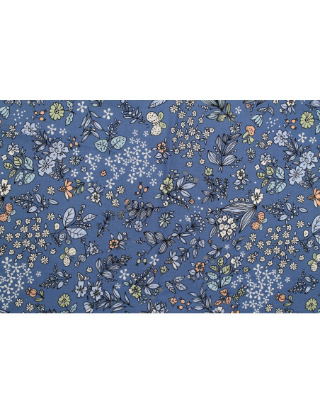 Tissu Popeline Coton Imprimé Natural Bleu -Au Mètre