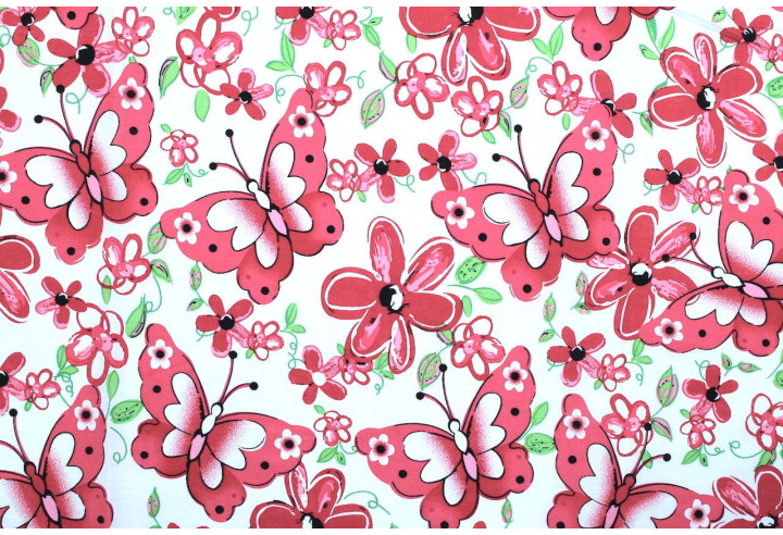 Tissu Popeline Coton Imprimé Papifleur Rouge -Au Mètre
