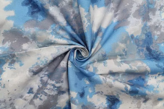 Tissu Popeline Coton Imprimé Paint Bleu -Au Mètre
