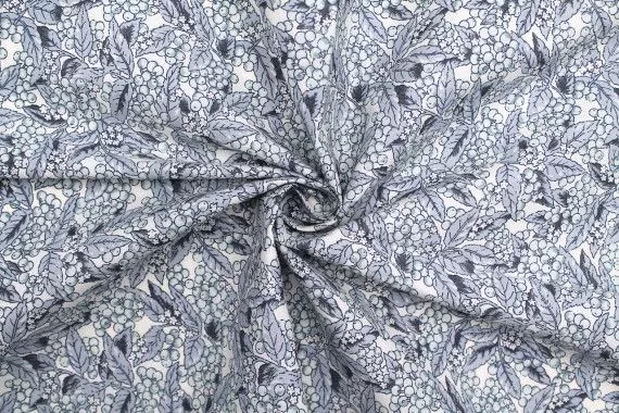 Tissu Popeline Coton Imprimé Grappy Bleu -Au Mètre