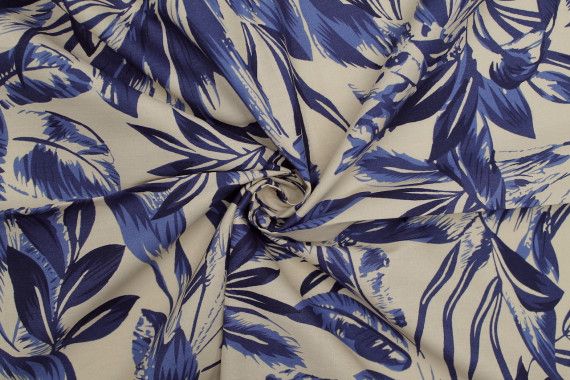 Tissu Popeline Coton Imprimé Bahamas Bleu -Au Mètre