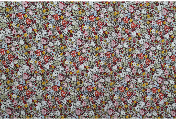 Tissu Popeline Coton Imprimé Fleur Voglia Beige -Au Mètre