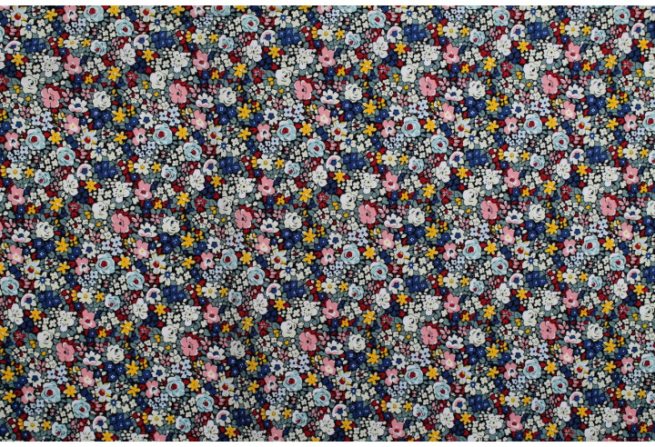 Tissu Popeline Coton Imprimé Fleur Voglia Marine -Au Mètre