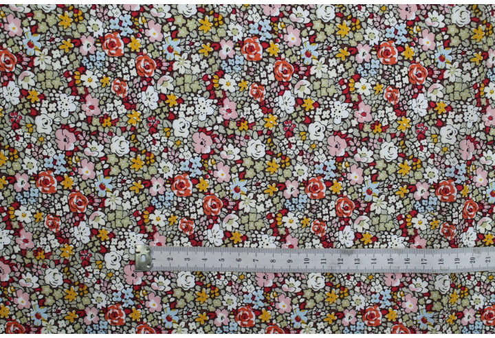 Tissu Popeline Coton Imprimé Fleur Voglia Beige -Au Mètre