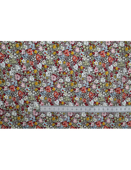 Tissu Popeline Coton Imprimé Fleur Voglia Beige -Au Mètre
