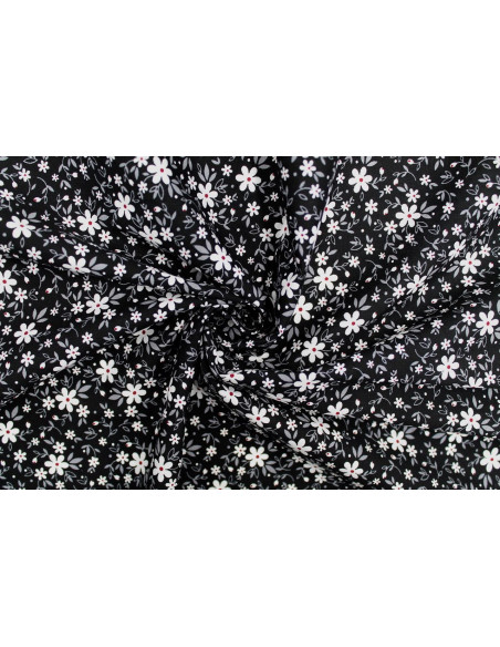 Tissu Popeline Coton Imprimé Fleur Pia Noir -Au Mètre
