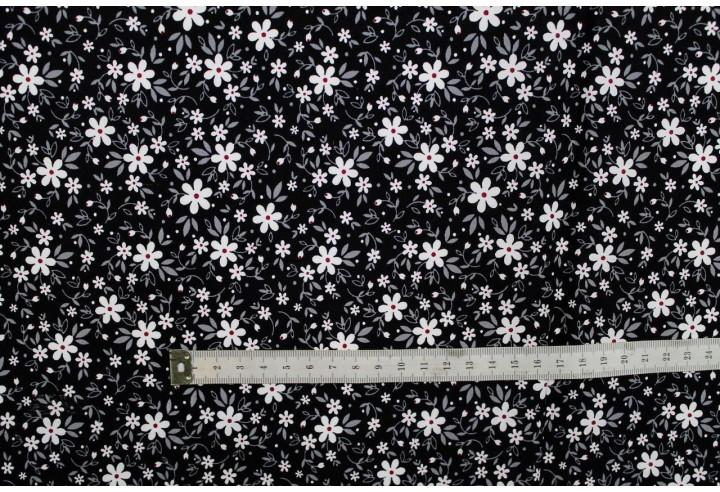 Tissu Popeline Coton Imprimé Fleur Pia Noir -Au Mètre