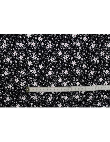 Tissu Popeline Coton Imprimé Fleur Pia Noir -Au Mètre