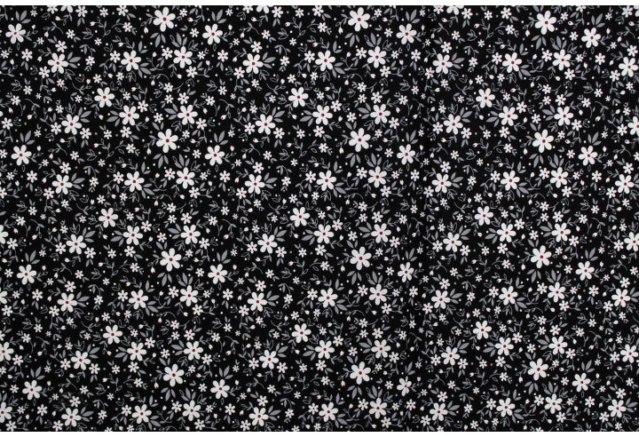 Tissu Popeline Coton Imprimé Fleur Pia Noir -Au Mètre