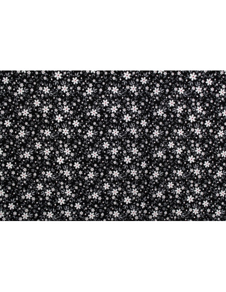 Tissu Popeline Coton Imprimé Fleur Pia Noir -Au Mètre