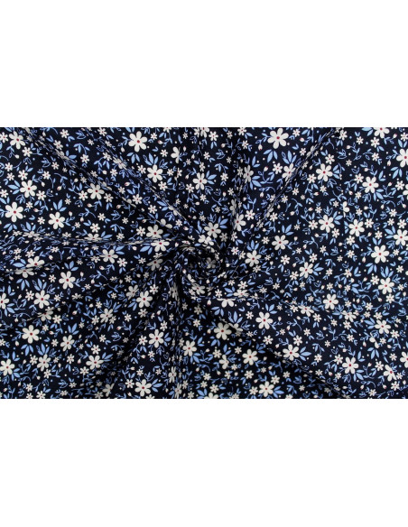 Tissu Popeline Coton Imprimé Fleur Pia Marine -Au Mètre
