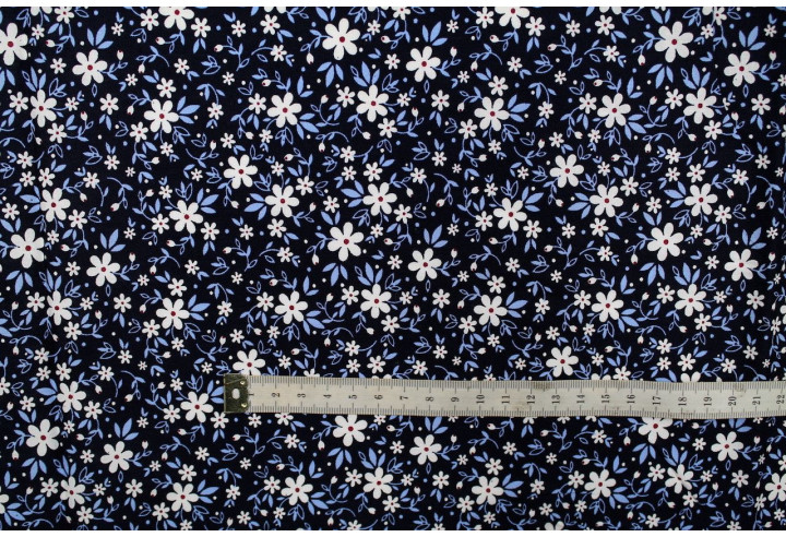 Tissu Popeline Coton Imprimé Fleur Pia Marine -Au Mètre