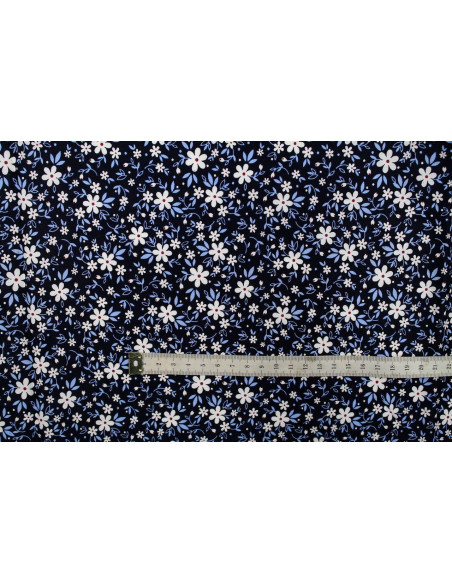Tissu Popeline Coton Imprimé Fleur Pia Marine -Au Mètre