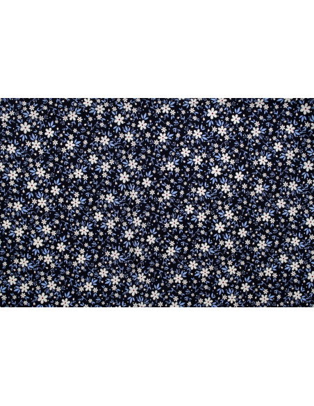 Tissu Popeline Coton Imprimé Fleur Pia Marine -Au Mètre