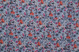 Tissu Popeline Coton Imprimé Fleur Rita Bleu Gris -Au Mètre