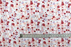 Tissu Popeline Coton Imprimé Fleur Tati Rouge -Au Mètre