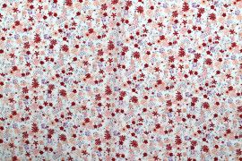 Tissu Popeline Coton Imprimé Fleur Tati Rouge -Au Mètre