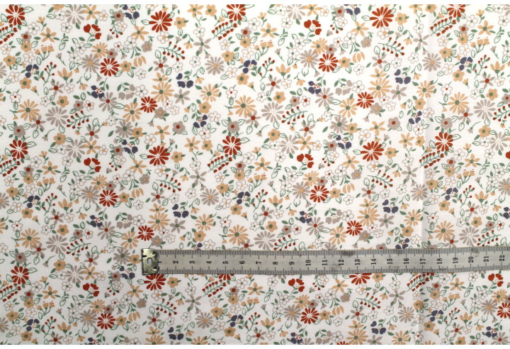 Tissu Popeline Coton Imprimé Fleur Tati Orange -Au Mètre