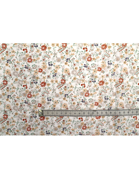 Tissu Popeline Coton Imprimé Fleur Tati Orange -Au Mètre