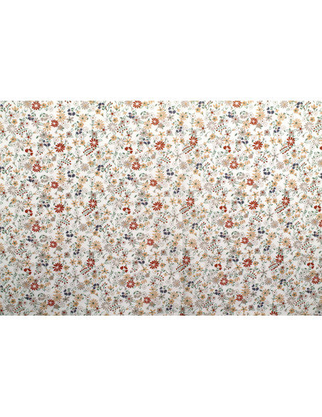 Tissu Popeline Coton Imprimé Fleur Tati Orange -Au Mètre