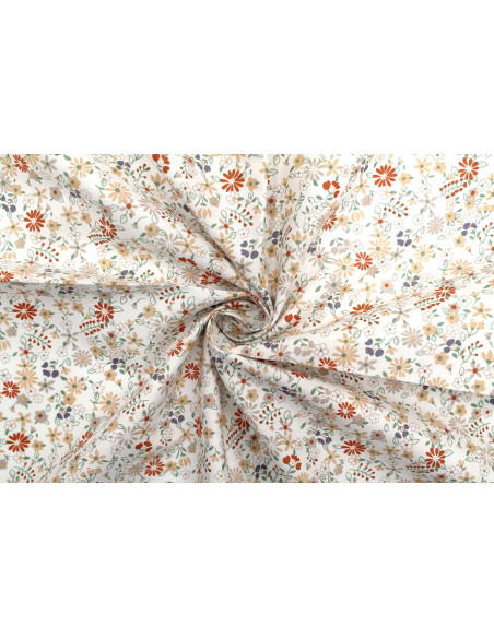 Tissu Popeline Coton Imprimé Fleur Tati Orange -Au Mètre
