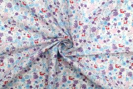 Tissu Popeline Coton Imprimé Fleur Tati Violet -Au Mètre