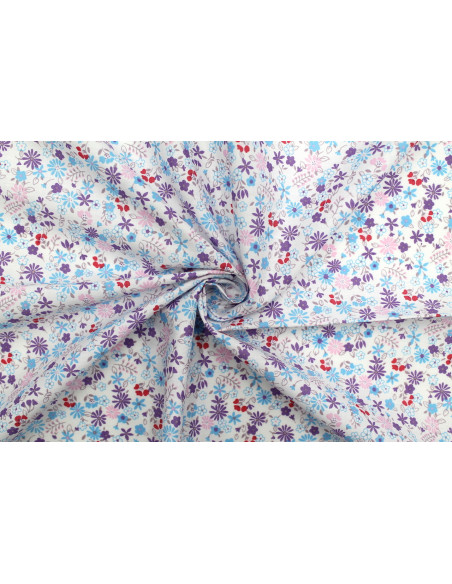 Tissu Popeline Coton Imprimé Fleur Tati Violet -Au Mètre