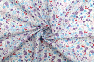 Tissu Popeline Coton Imprimé Fleur Tati Violet -Au Mètre