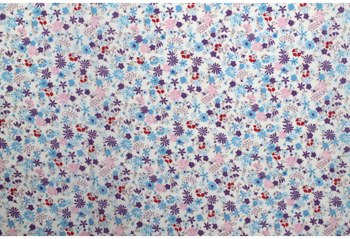 Tissu Popeline Coton Imprimé Fleur Tati Violet -Au Mètre