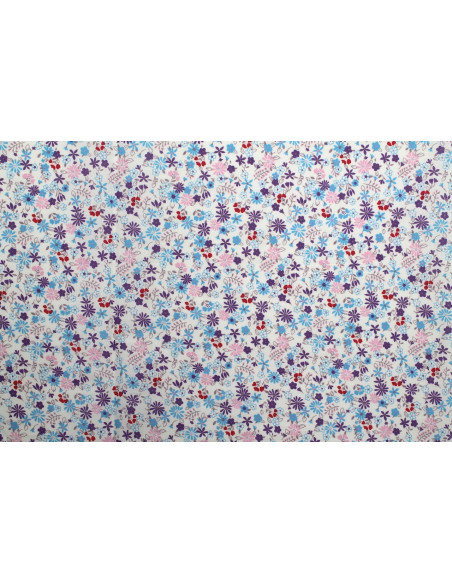 Tissu Popeline Coton Imprimé Fleur Tati Violet -Au Mètre