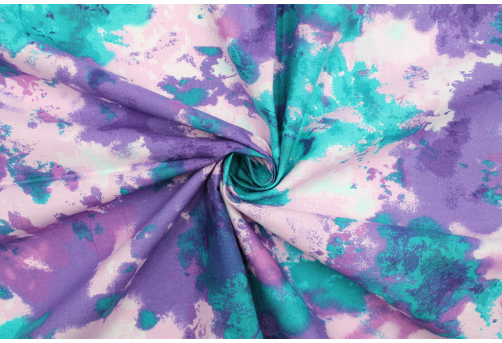 Tissu Popeline Coton Imprimé Paint Violet -Au Mètre