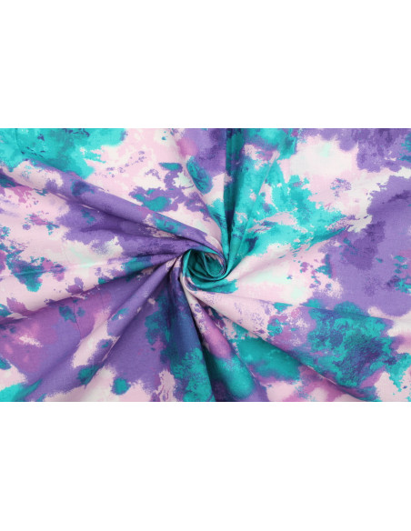 Tissu Popeline Coton Imprimé Paint Violet -Au Mètre