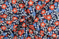 Tissu Popeline Coton Imprimé Fleur Orchidée Marine -Au Mètre