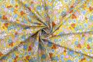 Tissu Popeline Coton Imprimé Nœud de Fleur Jaune -Au Mètre