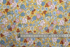 Tissu Popeline Coton Imprimé Nœud de Fleur Jaune -Au Mètre