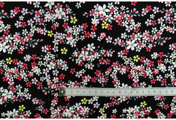 Tissu Popeline Coton Imprimé Fleur Lichy Noir -Au Mètre