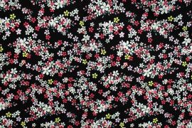 Tissu Popeline Coton Imprimé Fleur Lichy Noir -Au Mètre