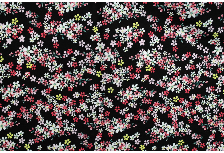 Tissu Popeline Coton Imprimé Fleur Lichy Noir -Au Mètre
