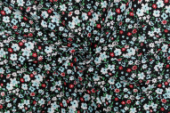 Tissu Popeline Coton Imprimé Fleur Katia Turquoise -Au Mètre
