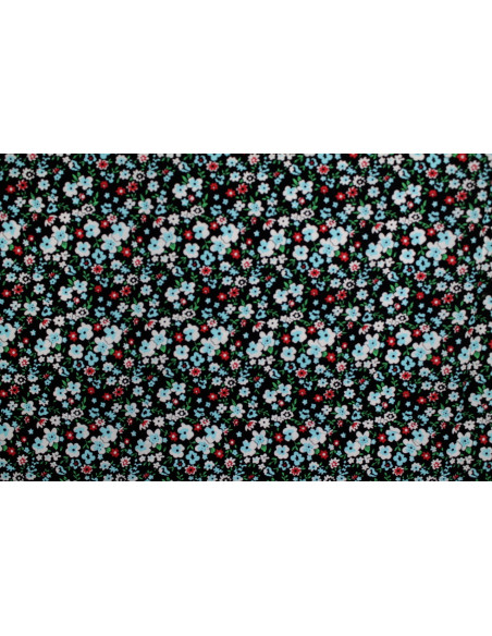 Tissu Popeline Coton Imprimé Fleur Katia Turquoise -Au Mètre