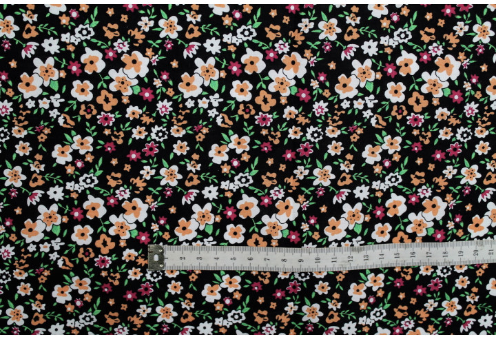 Tissu Popeline Coton Imprimé Fleur Katia Saumon -Au Mètre