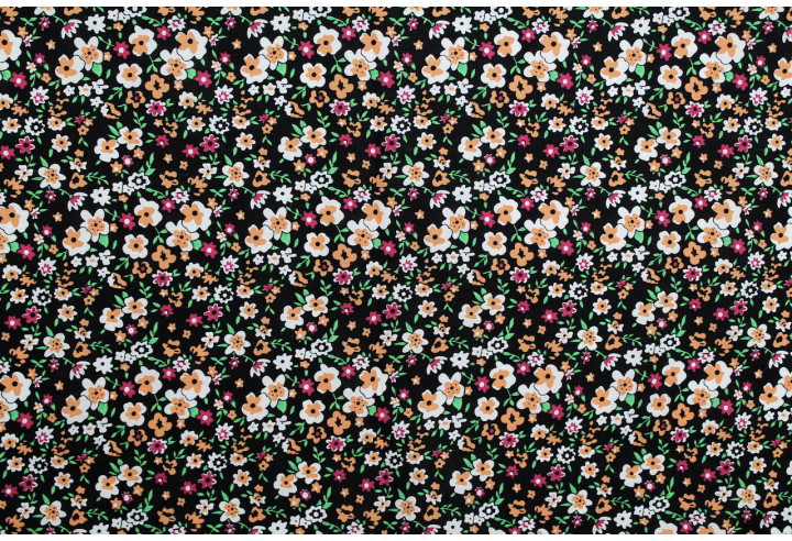 Tissu Popeline Coton Imprimé Fleur Katia Saumon -Au Mètre