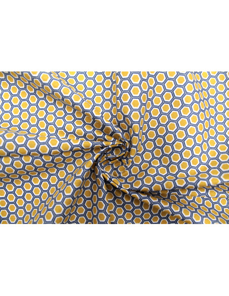 Tissu Cretonne Coton Imprimé Ruche Moutarde -Au Mètre