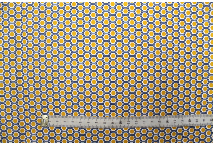 Tissu Cretonne Coton Imprimé Ruche Moutarde -Au Mètre