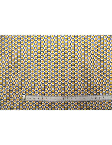 Tissu Cretonne Coton Imprimé Ruche Moutarde -Au Mètre