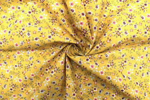 Tissu Cretonne Coton Imprimé Fleur Milla Moutarde -Au Mètre