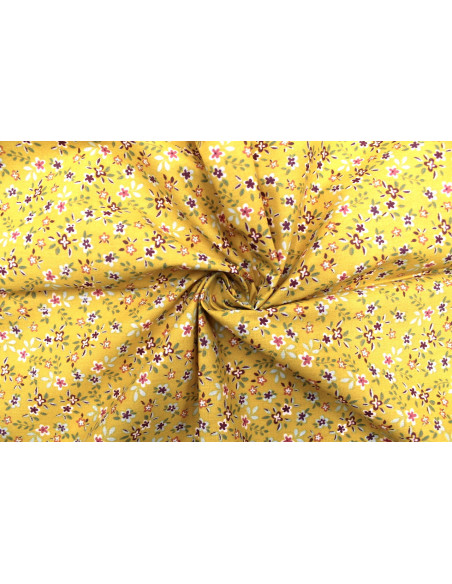 Tissu Cretonne Coton Imprimé Fleur Milla Moutarde -Au Mètre