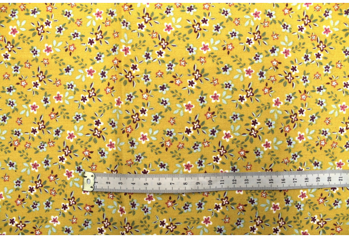 Tissu Cretonne Coton Imprimé Fleur Milla Moutarde -Au Mètre